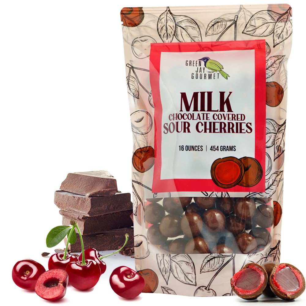Green Jay Gourmet Chocolate Sour Cherries - Sour Candy Coated Michigan Cherries Dipped in Fresh Milk Chocolate - Handmade Candy 
