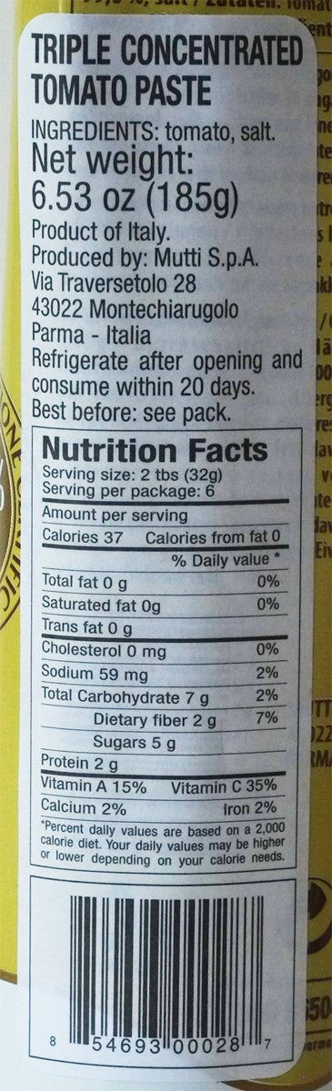 Mutti Triple Concentrated Italian Tomato Paste Tube 6.53 Ounce | Pack Of 12