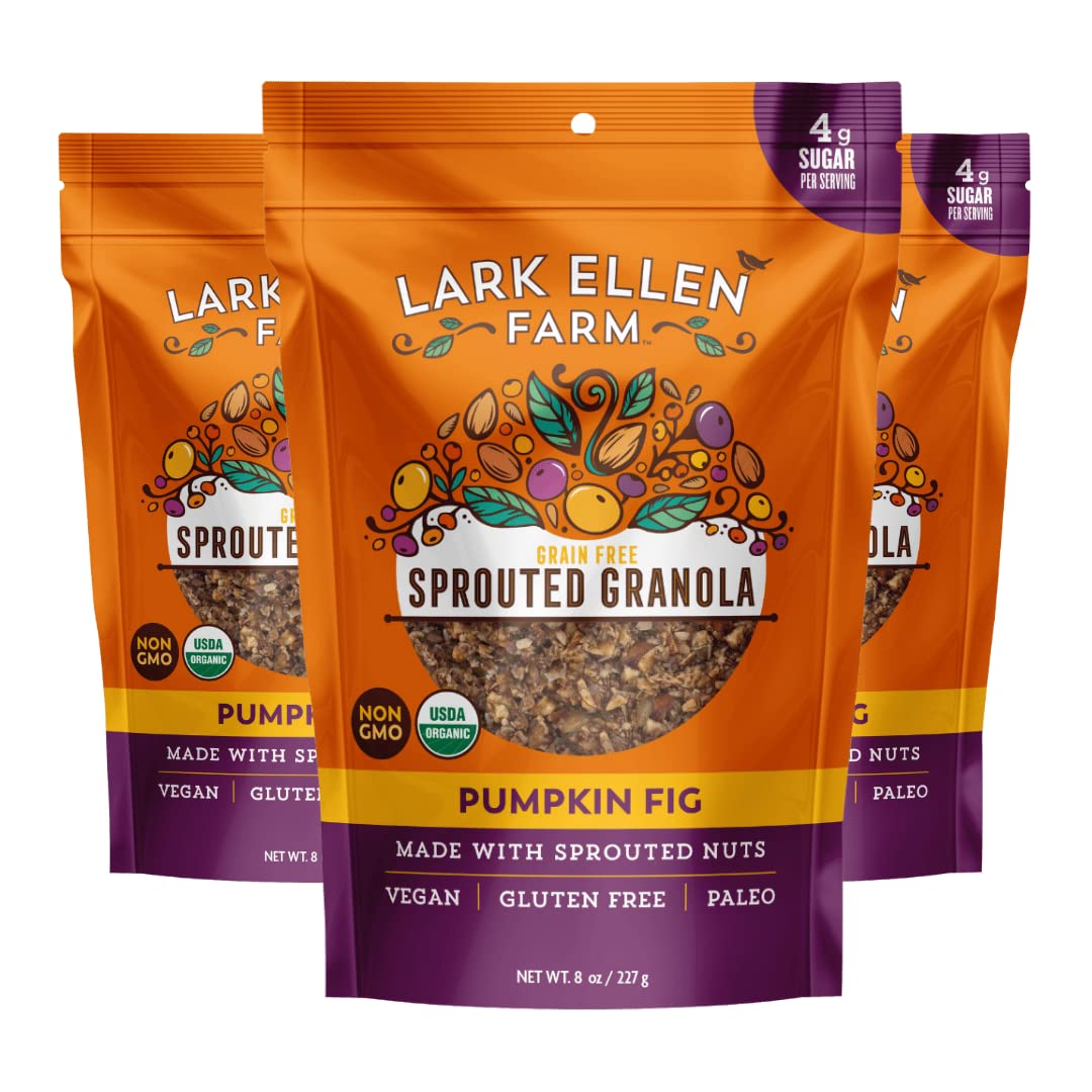 Lark Ellen Farm Pumpkin Fig Grain-Free Granola: Organic, raw sprouted Vegan Clusters. Paleo-Friendly and Gluten-Free Bites for C