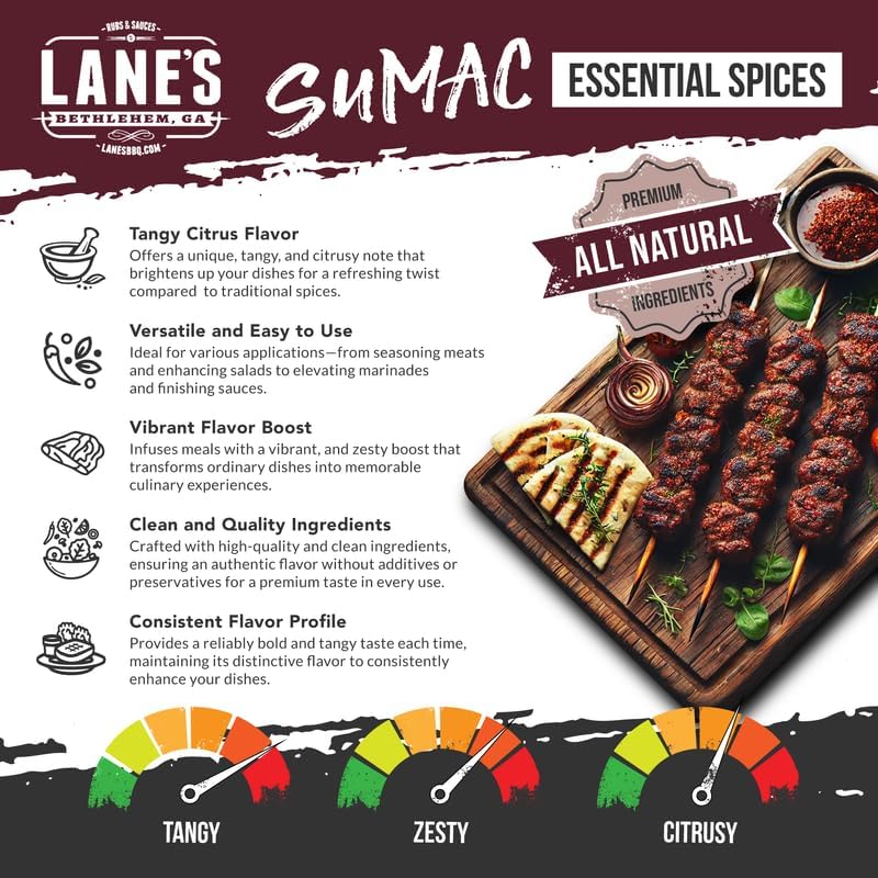 Lane'S Sumac Seasoning, All Natural Sumac Spice Powder For Eggplant, Chickpeas & Lentils, Sumac Powder Mediterranean Seasoning,