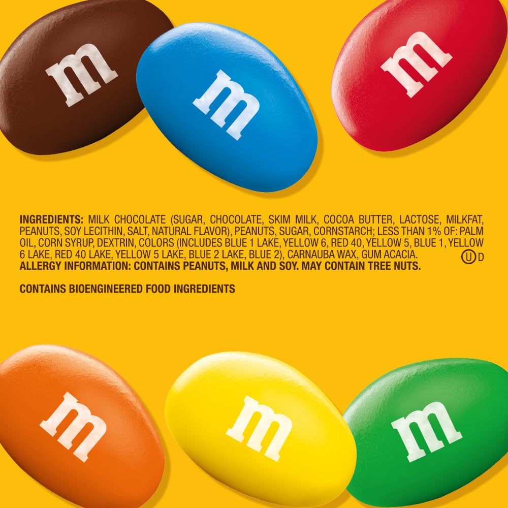 M&MS Peanut Milk Chocolate Candy, Family Size, 18.08 oz Resealable Bulk Bag