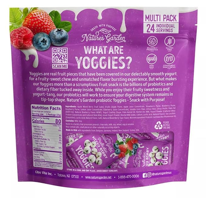 Yoggies - Probiotic Mixed Berry Yogurt Bites - 24 Individual Servings | 2 Billion Probiotic Cultures & 3g Fiber per Serving | Gl