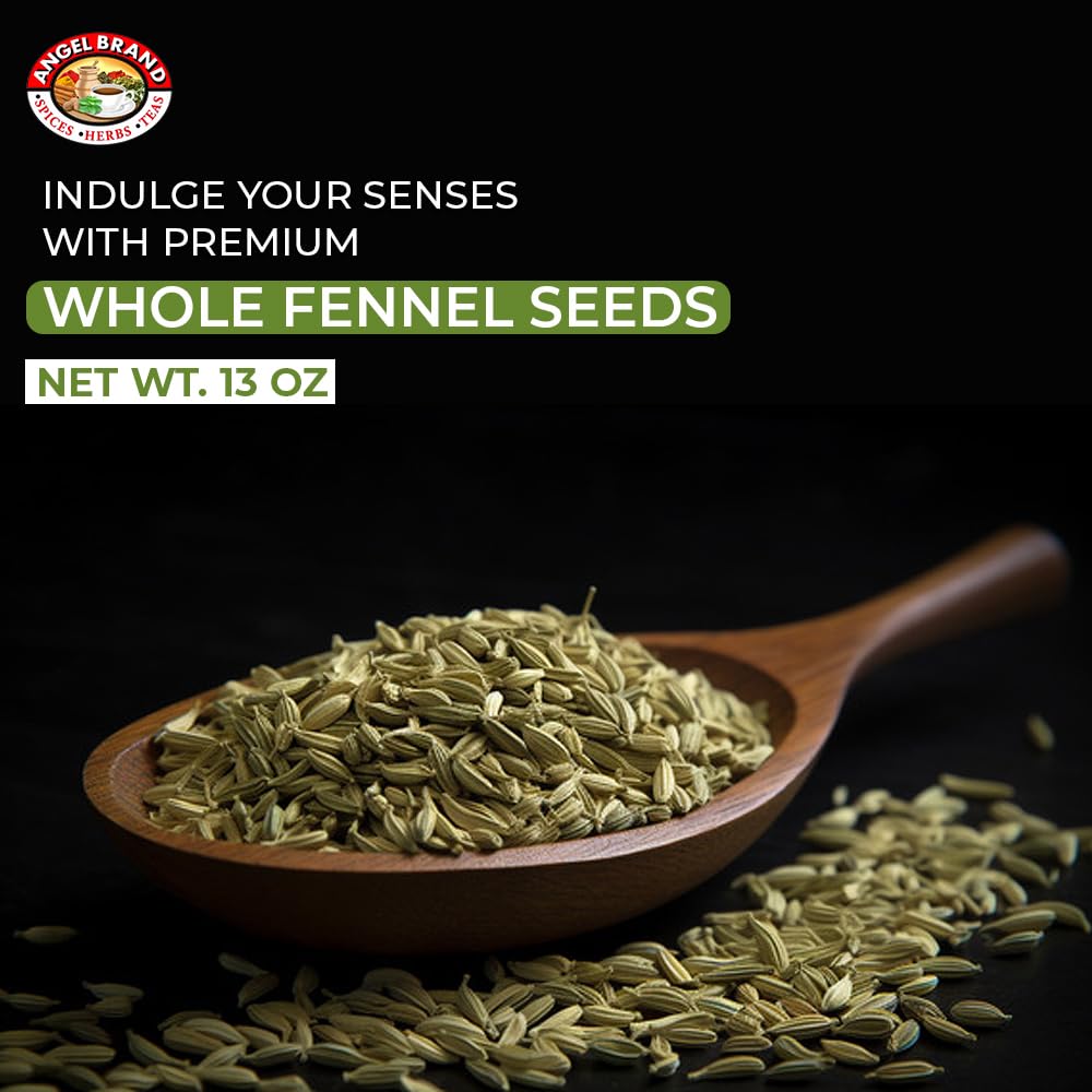 Angel Brand Fennel Seed 13Oz Bottle - Whole Fennel Seeds For Cooking, Seasoning, And Herbal Tea - Perfect For Mediterranean, Ind