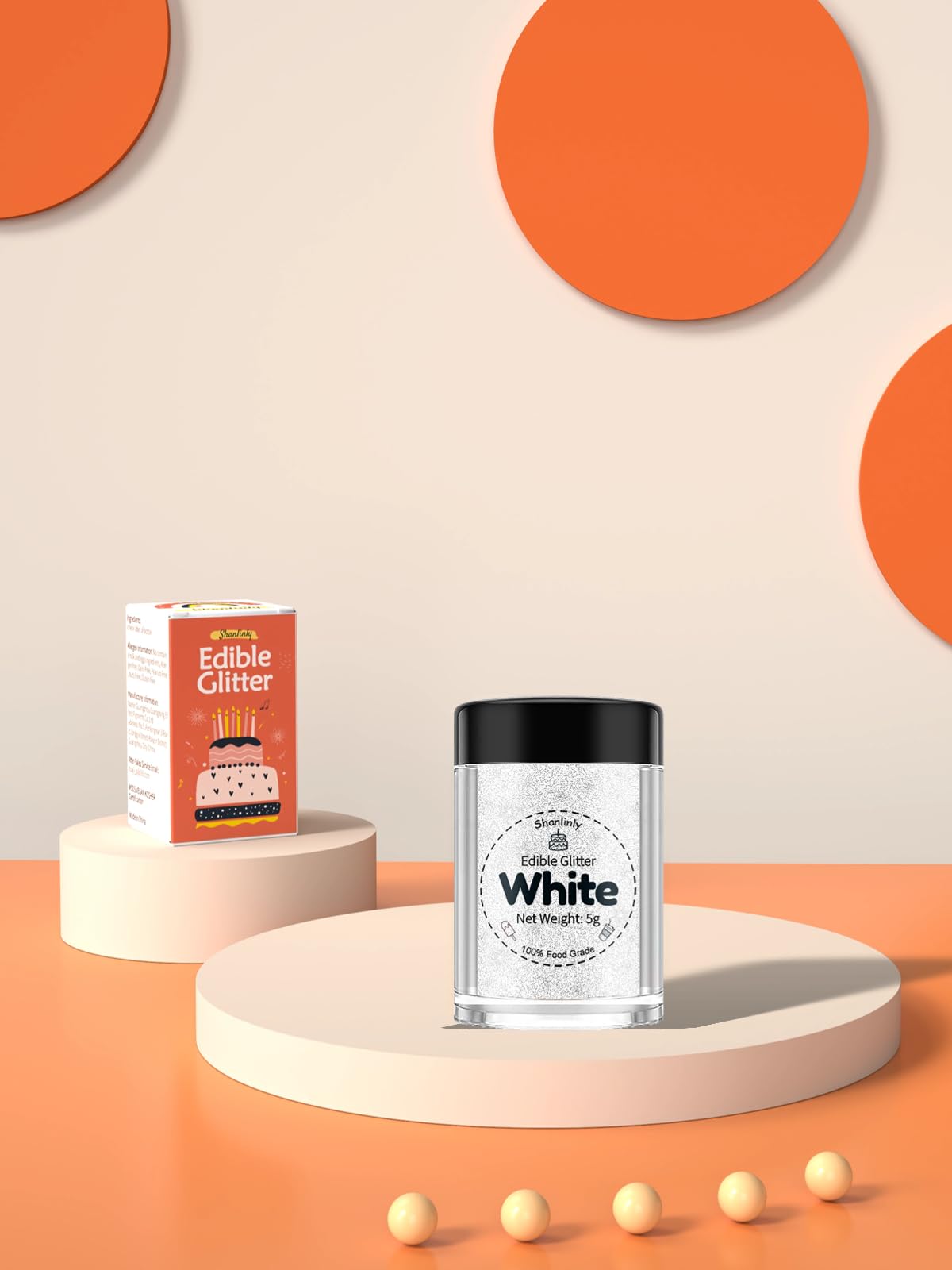 Shanlinly Edible Glitter Dust - White Shimmer Powder for Cakes & Drinks, 5g