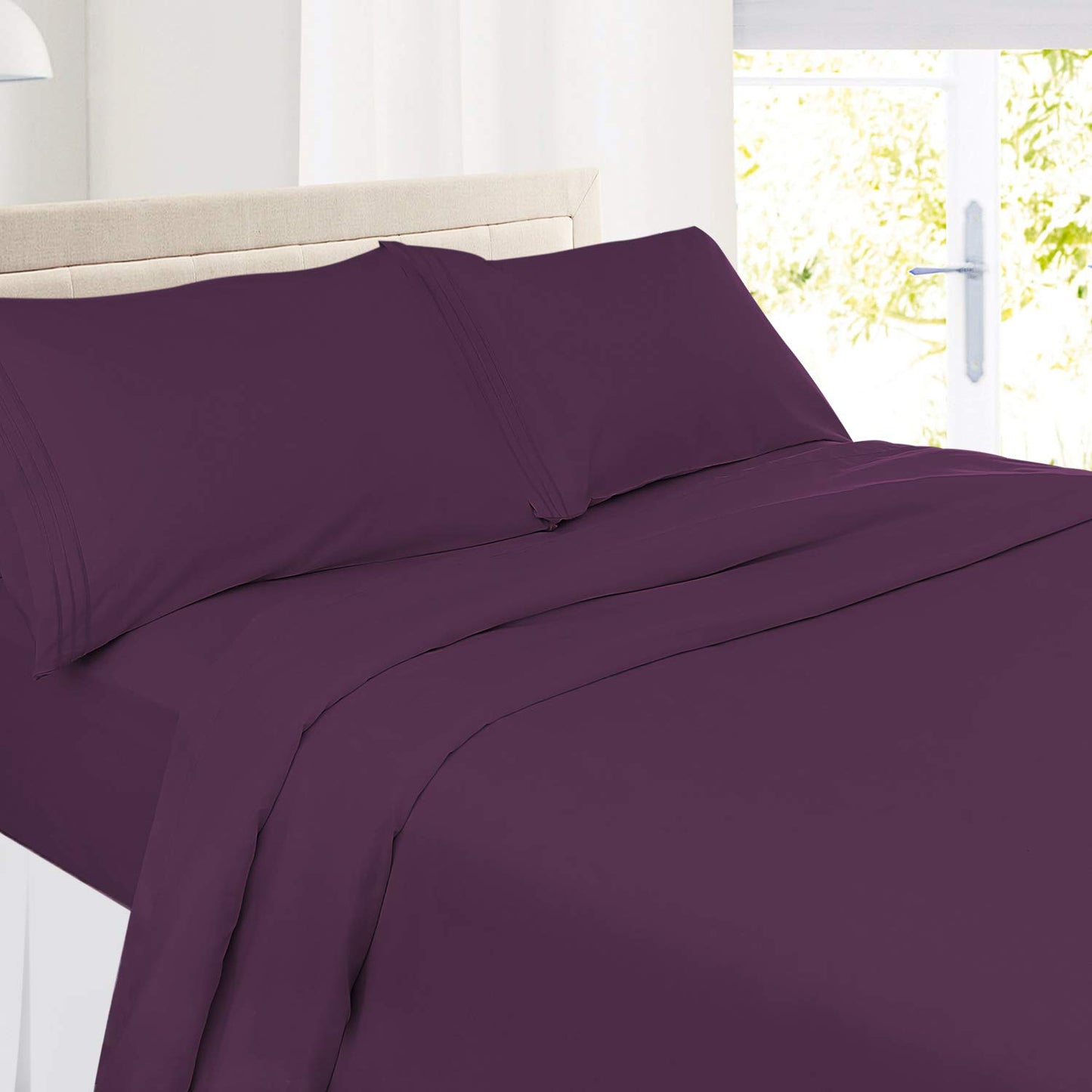 Nestl King Size Pillow Cases 2 Pc - Soft Pillow Cover - Lightweight Purple Eggplant Pillowcase - Microfiber King Size Pillow Cas