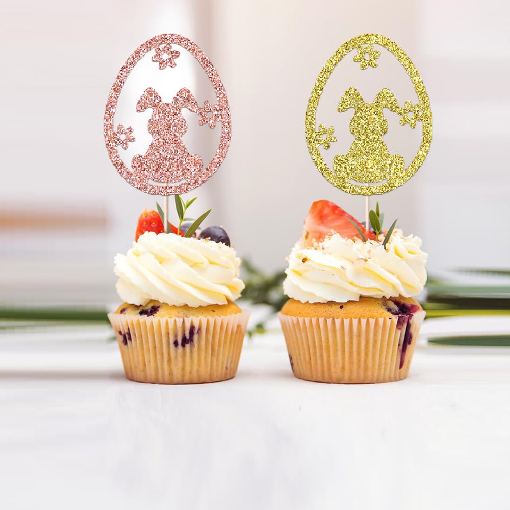 Fmiyuneea 20Pc Happy Easter Cupcake Topper-Glitter For Easter Day Bunny Theme Party Baby ShowerHappy Birthday Party Decoration
