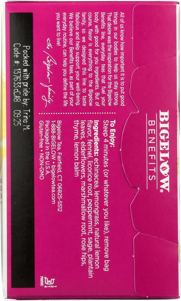 Bigelow Benefits Herbal Tea (Pack Of 2) Lemon & Echinacea, 18 Count (Pack Of 2)