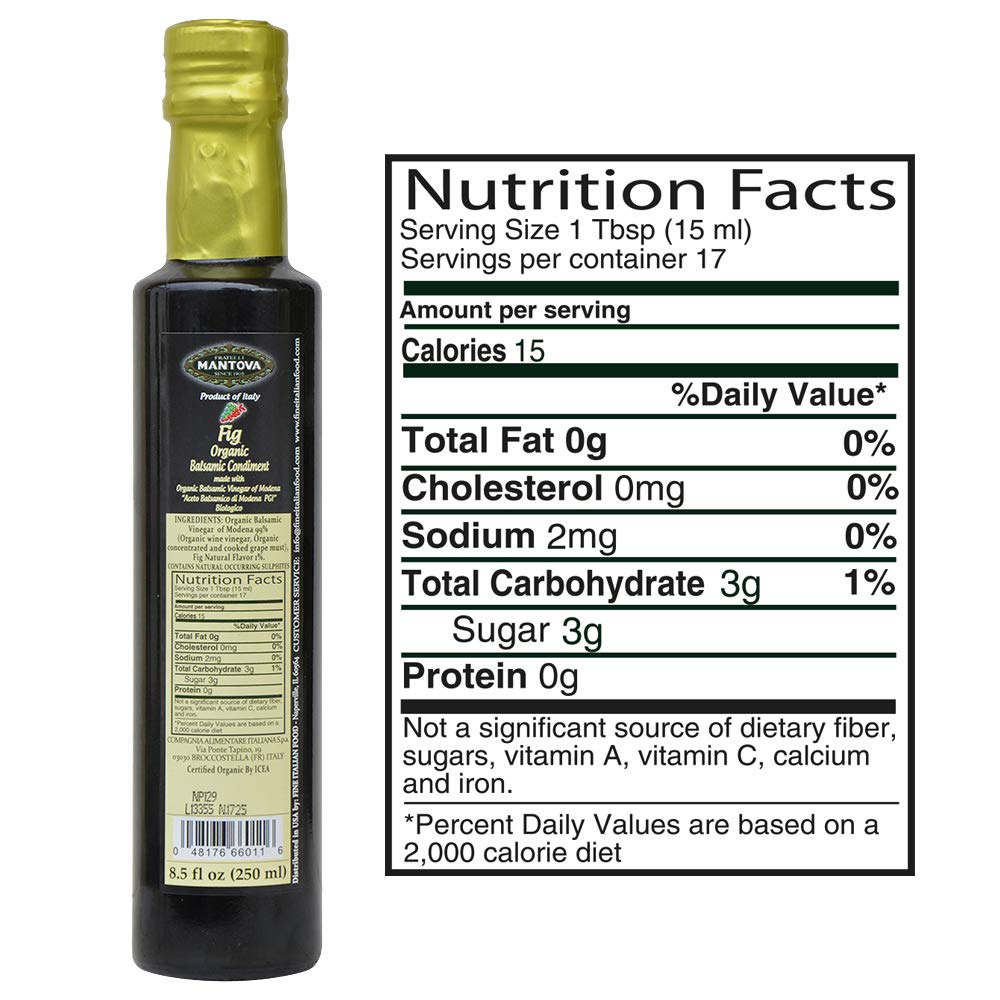 Mantova Organic Fig Balsamic Vinegar Of Modena, Perfect For Salad Dressing, Pasta Salad, Ice Cream And Cocktails, 8.5 Oz
