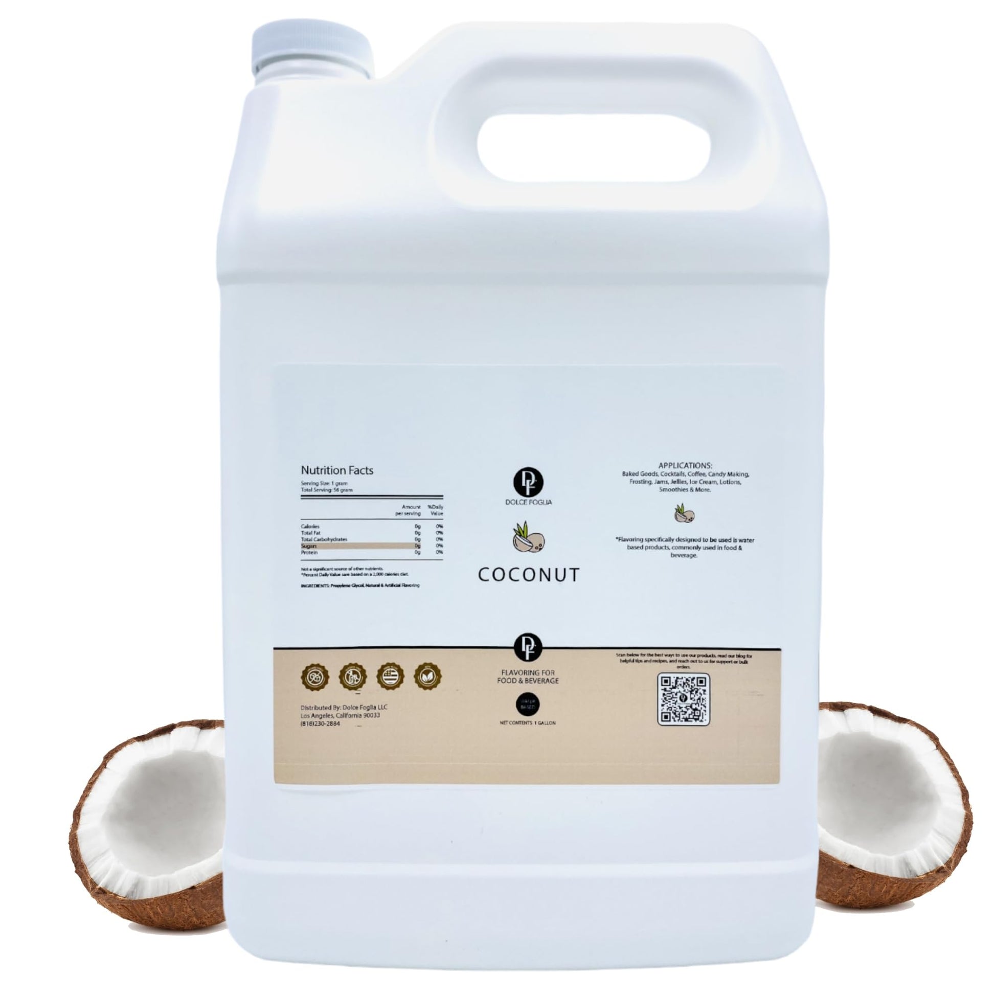 Dolce Flav Natural Coconut Extract - 1 Gallon Water-Soluble Kosher  Sugar-Free  Concentrated Tropical Coconut Flavoring For Baking  Beverages & Desserts  Includes Measured Dropper