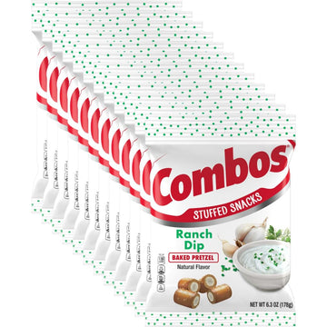 Combos Ranch Dip Baked Pretzel Stuffed Snacks, 6.3 Oz Bag (Pack Of 12)