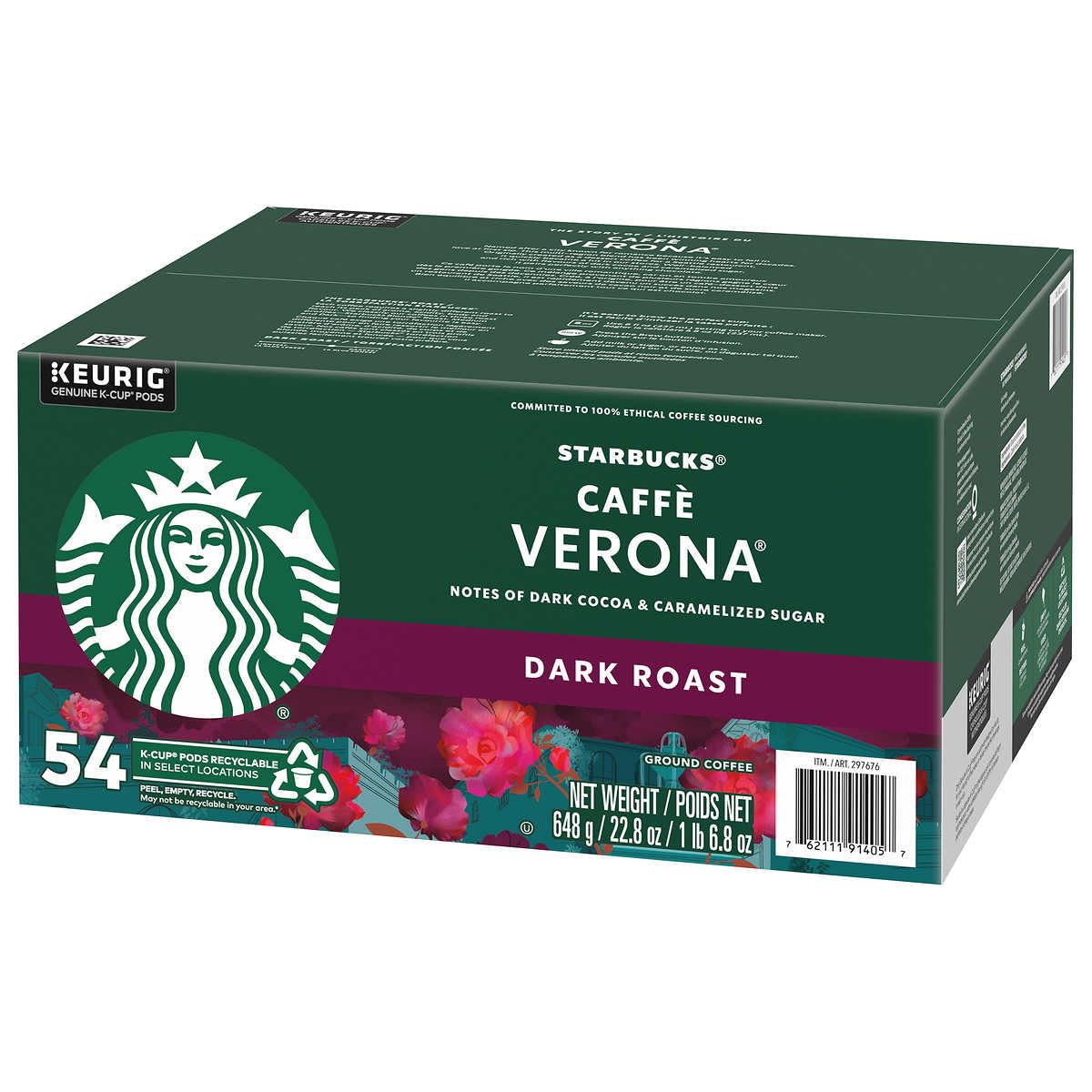 Starbucks Caffe Verona Dark Coffee Pods, 54 Count, Model 762111889591