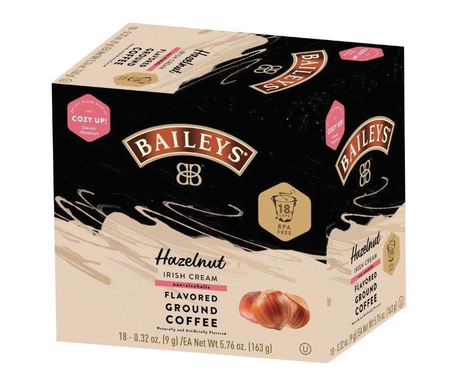Ground Coffee, Medium Roast, Hazelnut Irish Cream Flavored Coffee Pods, 18Ct