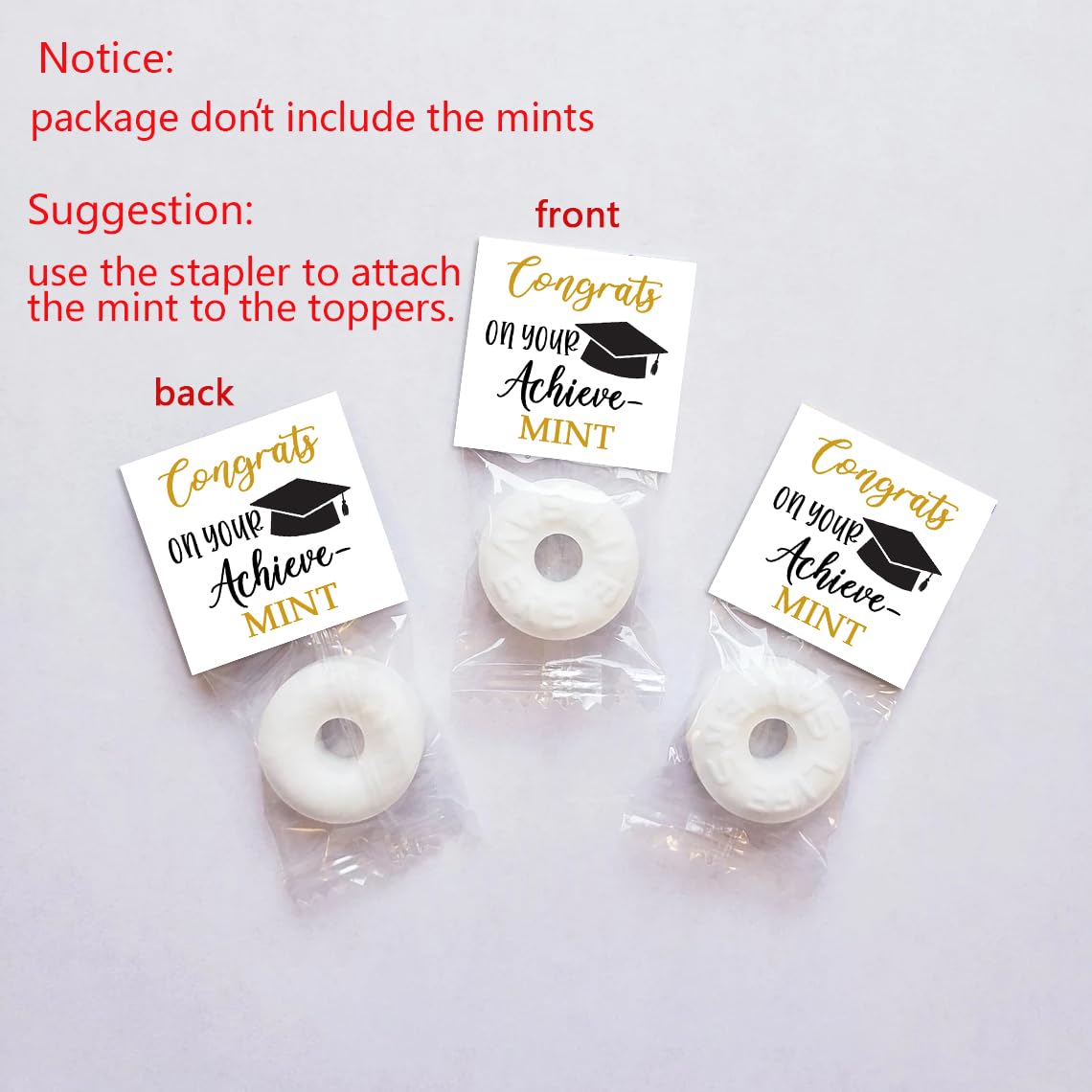 Graduation Mint Favors, Graduation Mint Party Decorations, Black Gold Gifts Decor For Woman, Mint Toppers In Bulk For Graduation