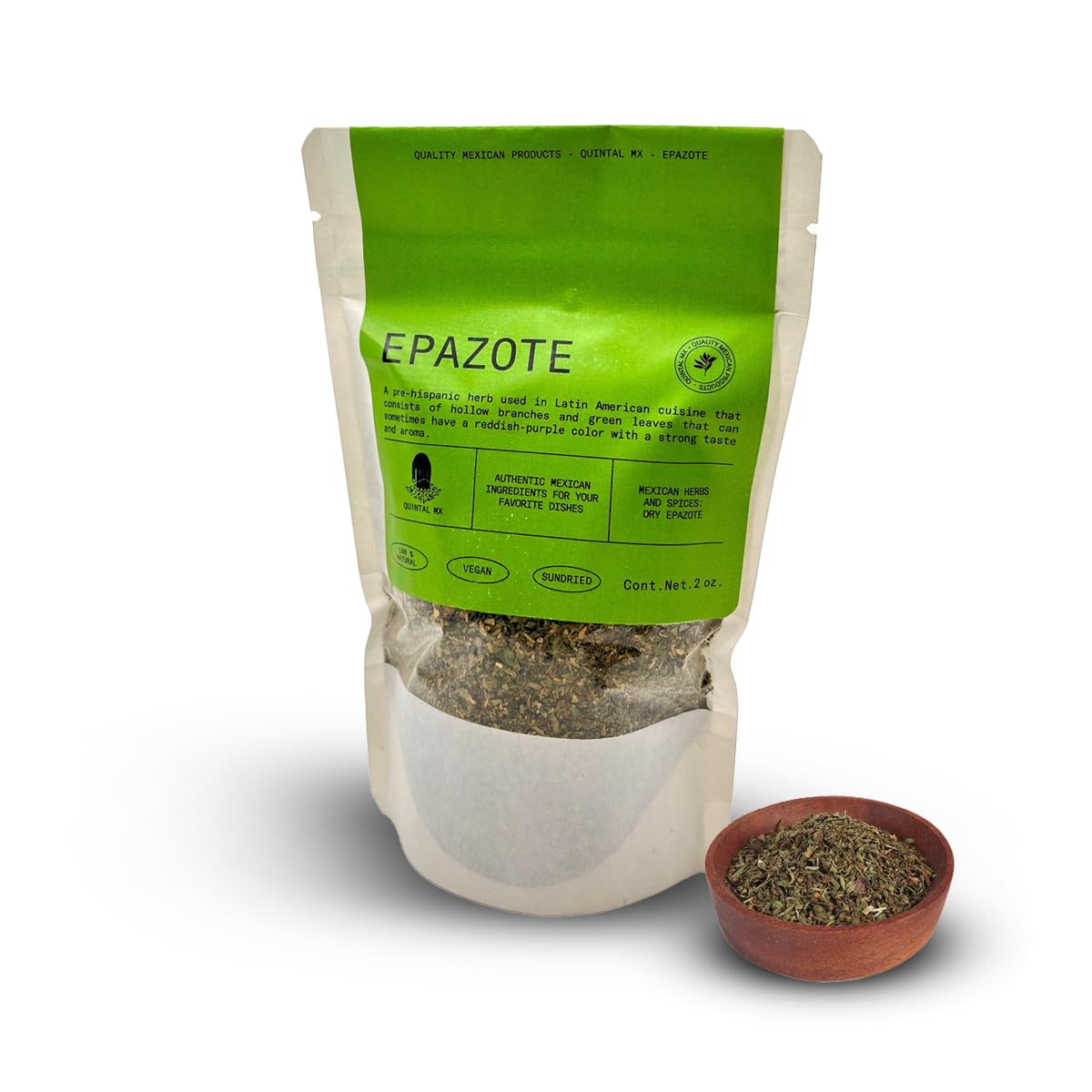 Quintal MX Dried Epazote Leaves 2 Oz - Hojas de Epazote Cortadas - 100% Natural Epazote Herb - Epazote Tea - Seasoning and Spice