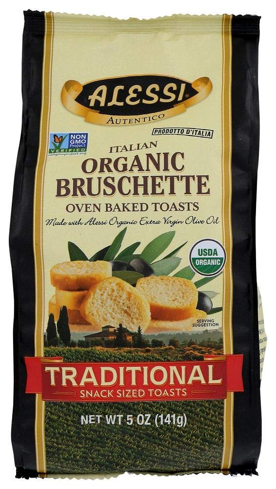 Alesia Organic Bruschette Traditional Snack Sized Oven Baked Toasts, One 5oz Pkg