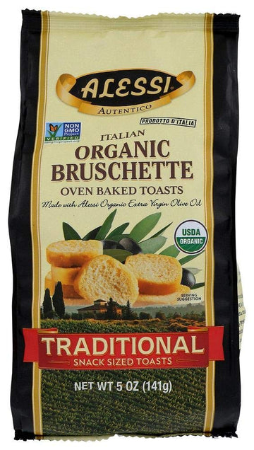 Alesia Organic Bruschette Traditional Snack Sized Oven Baked Toasts, One 5oz Pkg