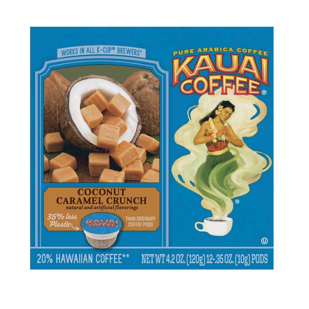 Kauai Coffee Coconut Caramel Crunch Flavor Arabica Coffee Pods 12 Count
