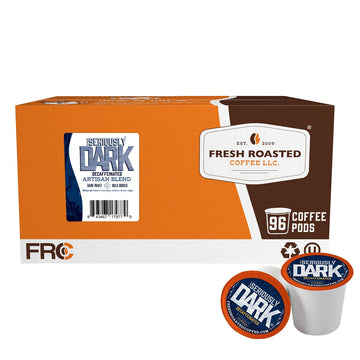 Fresh Roasted Coffee Seriously Dark Decaf Artisan Blend - 96 Pods for K Cup Brewers