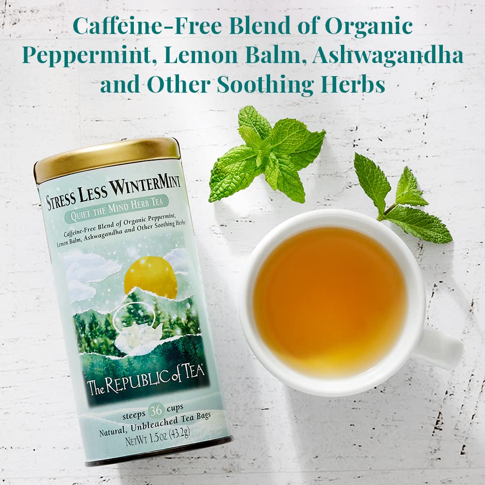 The Republic of Tea Stress Less WinterMint Herb Tea, Caffeine-Free, 36 Tea Bags