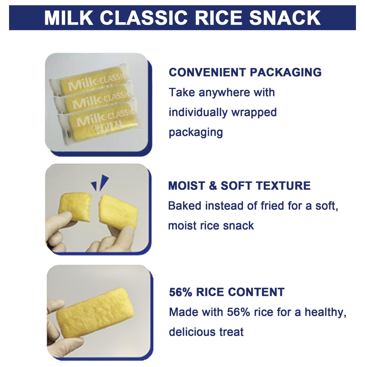 Milk Classic Rice er 112g (3.95oz)  Pack of 3  Individually Wrapped Crispy & Soft Oven-Baked Snack with Rich Milk Flavor