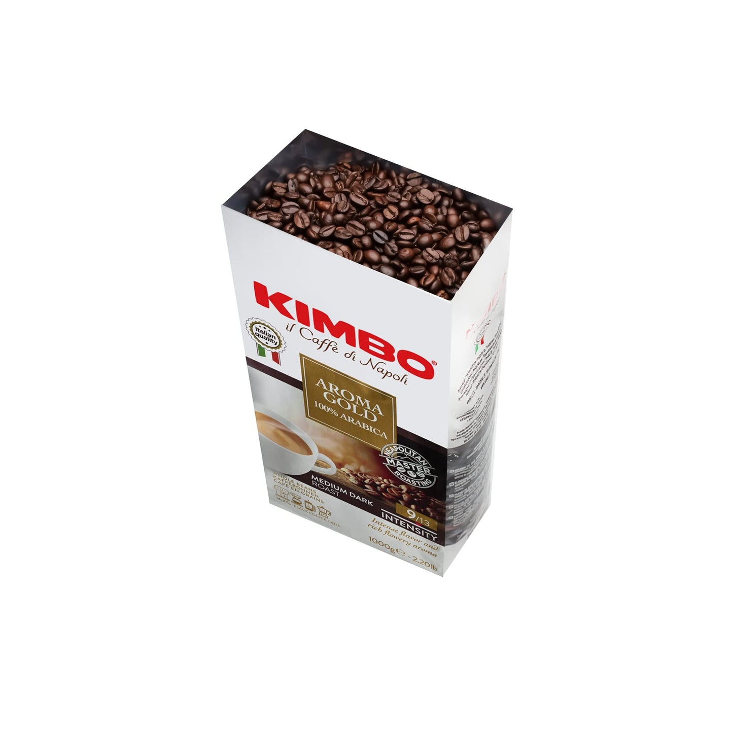 Kimbo Aroma Gold | 100% Arabica Whole Bean Coffee | Medium Dark Roast | 9/13 Intensity | 2.2 Lbs (1Kg) Bag