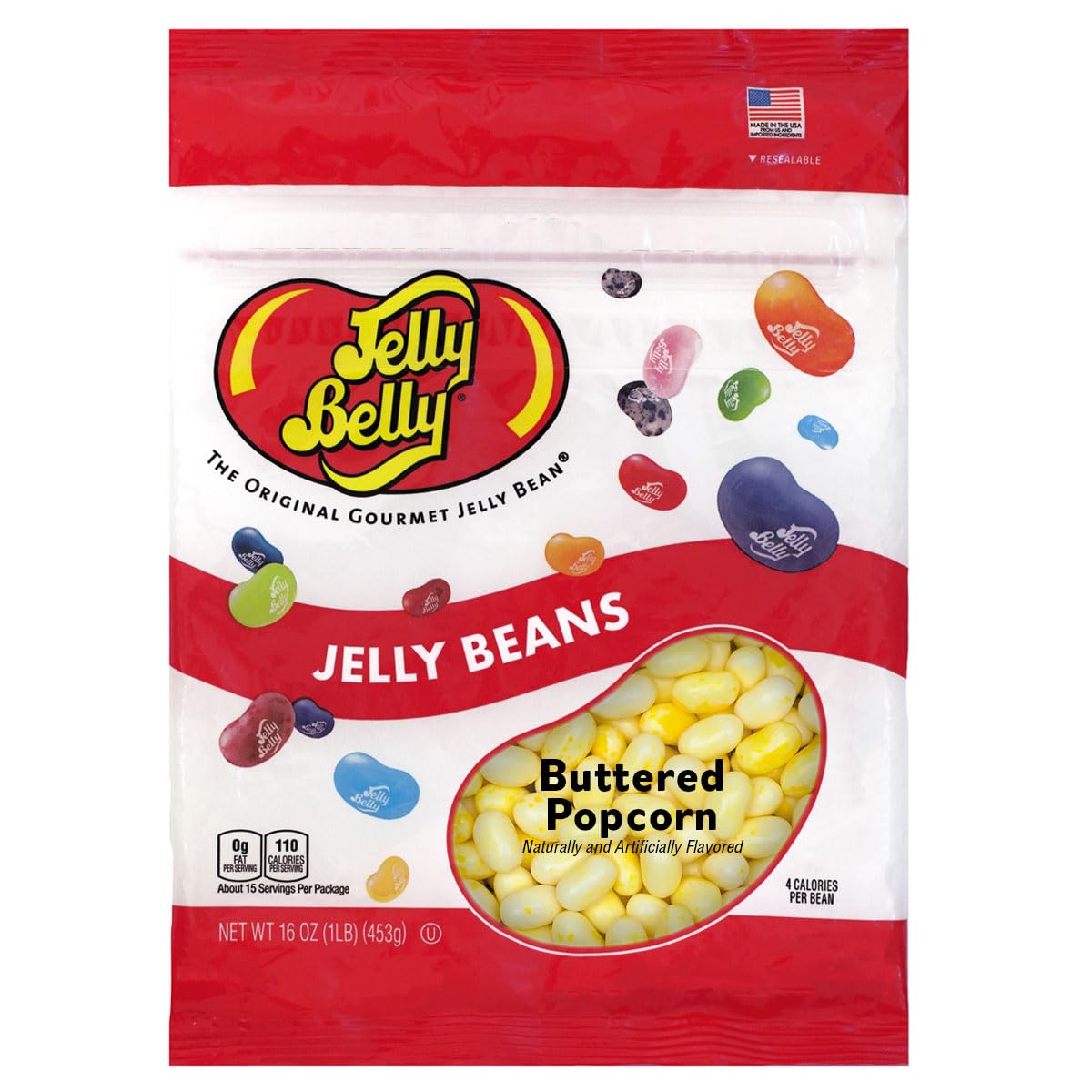 Jelly Belly Buttered Popcorn Jelly Beans - 1 Pound (16 Ounces) Resealable Bag - Genuine, Official, Straight from the Source 