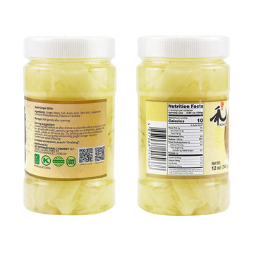 YUHO Pickled Sushi Ginger, Japanese White Gari Sushi Ginger Fat Free, Sugar Free, Kosher, BRC, No MSG, Low cal 12 oz