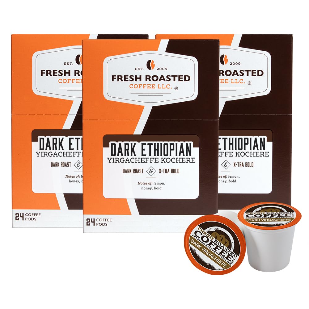 Fresh Roasted Coffee Dark Ethiopian Yirgacheffe K-Cup Compatible 72 Pods Coffee