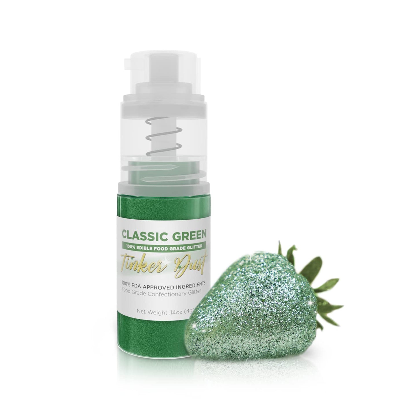 Tinker Dust - Classic Green (4G 1X Mini Pump) Edible Glitter For Desserts, Beverages, Cupcakes, Cake Pops And Cookies By Bakell
