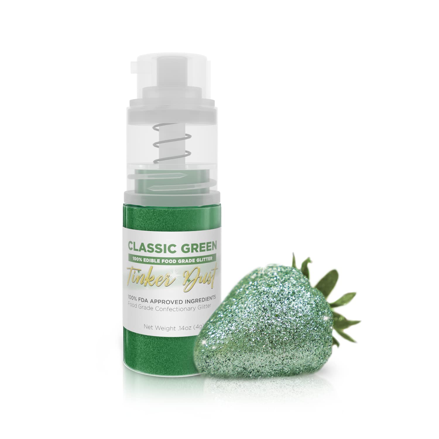 Tinker Dust - Classic Green (4G 1X Mini Pump) Edible Glitter For Desserts, Beverages, Cupcakes, Cake Pops And Cookies By Bakell