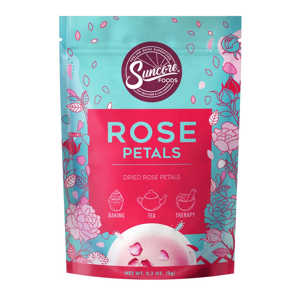 Suncore Foods Dried Rose Petals Tea, Caffeine-Free, Gluten-Free, Non-GMO, 0.3oz (1 Pack)