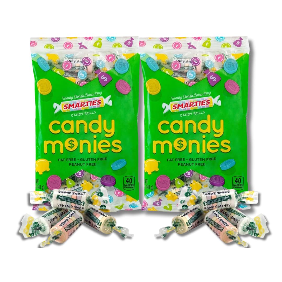 LYZAS SWEETS & TREATS Smarties Candy Money - Assorted Fruit Flavored Coins - Gift Pack of 2, 5 oz. Bags