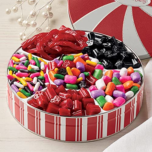 The Swiss Colony Licorice Tin-Assorted Flavors, Holiday Gift Treats-Irresistible Hollows, Bits and Confetti Assortment-Red Twist