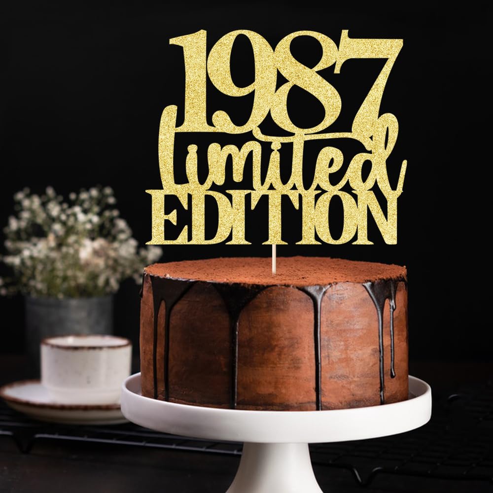 Limited Edition 1987 Cake Topper 38Th Birthday Happy Birthday Cake Topper Men And Women Cheer 38Years Old Handmade Golden Glitte