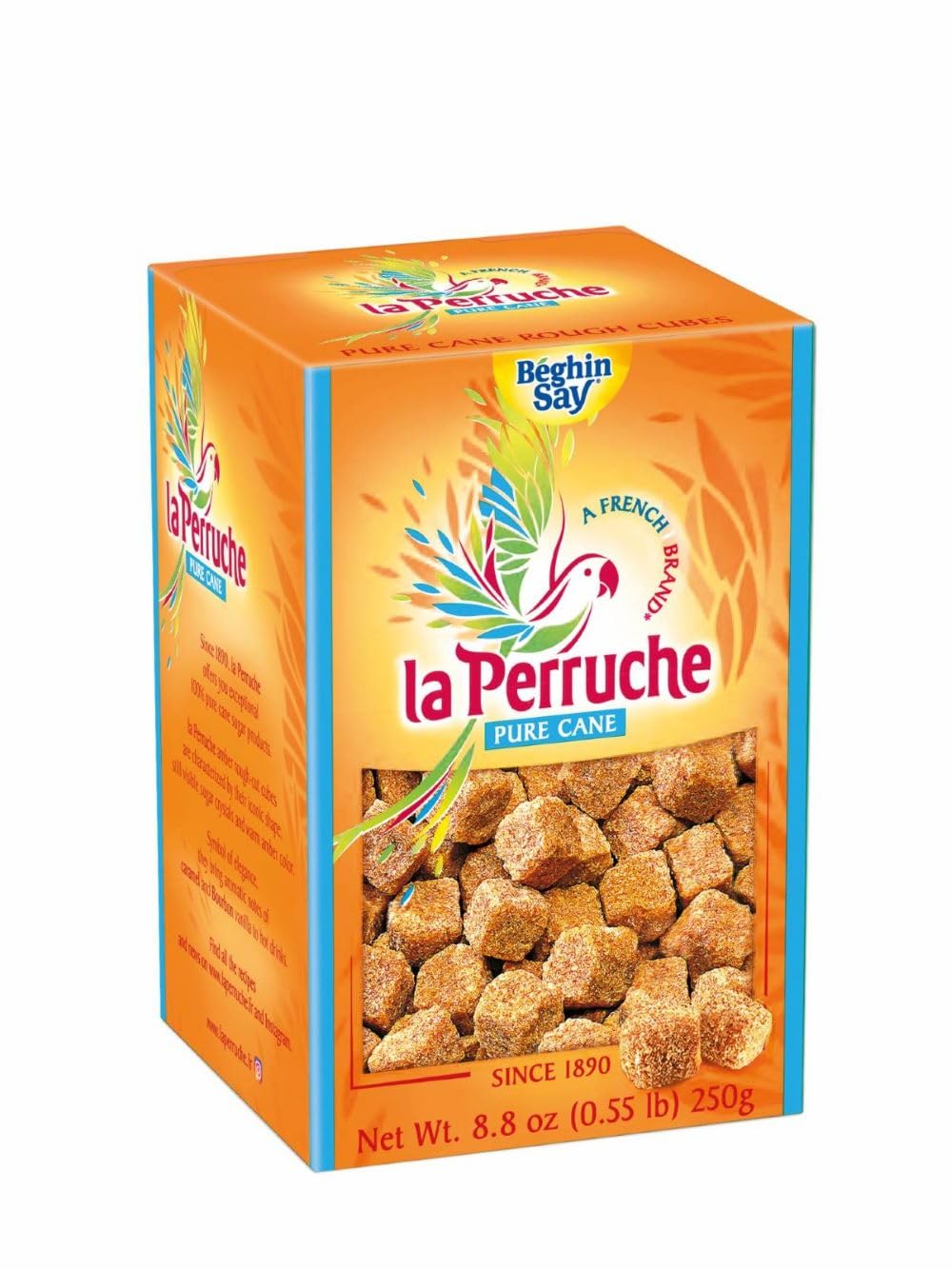 La Perruche Pure Cane Brown Sugar Cubes - 250g (8.8oz) Box - Ideal for Coffee - Pack of 1