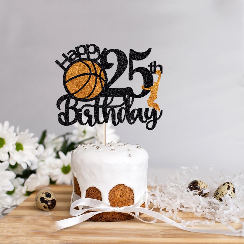 Crseniny Basketball Cake Topper, 25th Birthday Decoration, Sports Theme, Cheers to 25 Years, Ideal for Boys and Girls