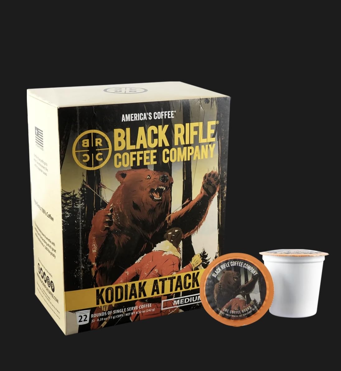 Black   Coffee Company Single Serve Coffee Pods, Kodiac Attack, Medium Roast, 22 Count
