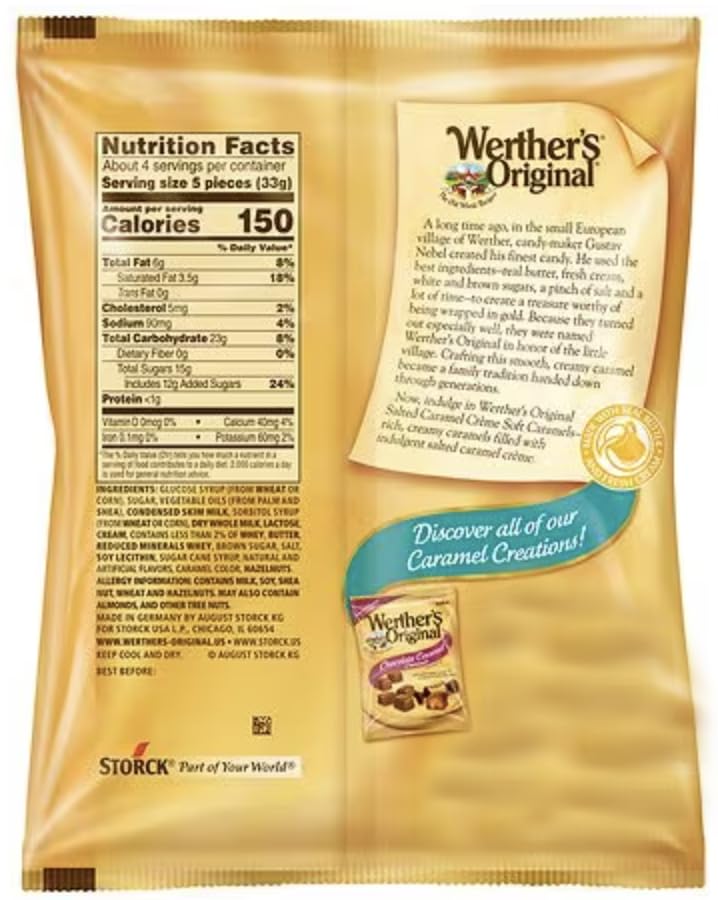 Aromatik Werthers Original Hard Candy - Salted Caramel Créme, 1 lb Resealable Pouch