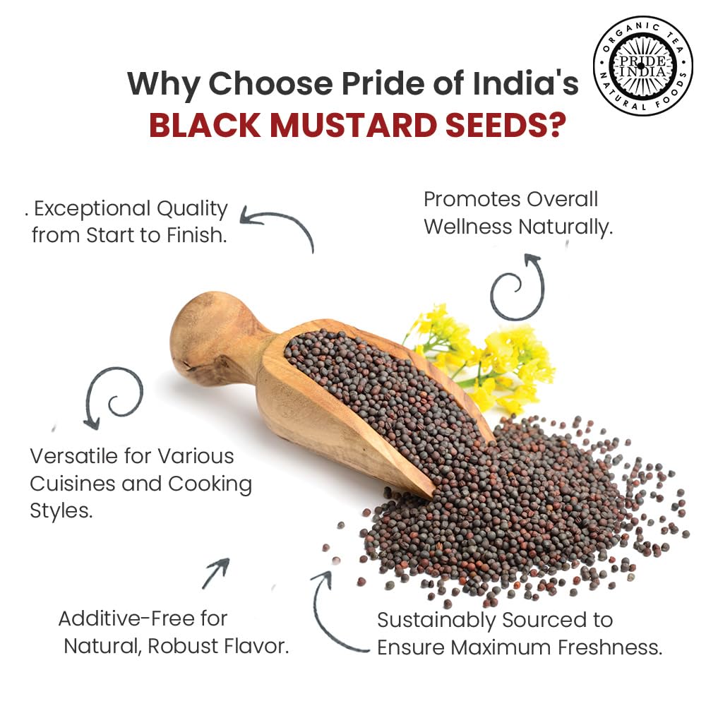 Pride Of India- Organic Black Mustard Seed Whole - 24 Oz (680 Gm) Large Dual Sifter Jar - Certified Pure Indian Vegan Spice- Bes
