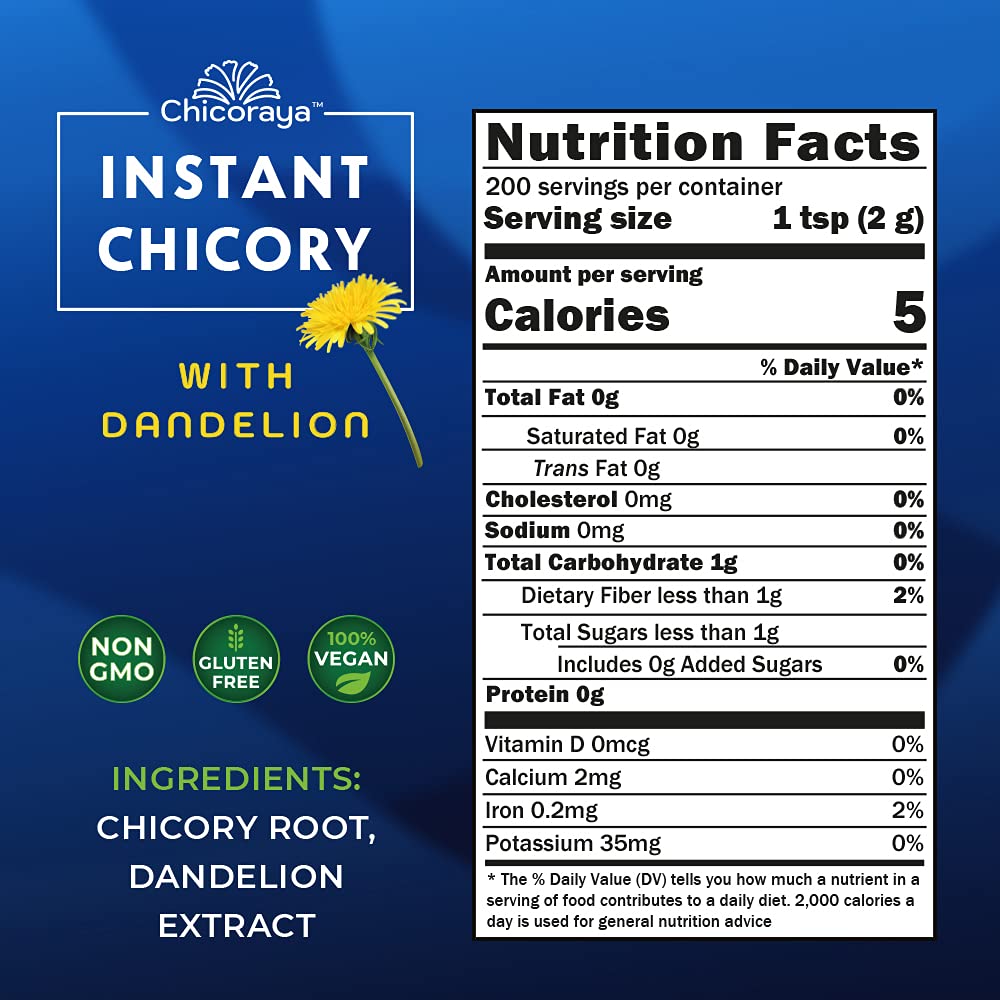 CHICORAYA Instant Chicory Coffee - Caffeine-Free Beverage Blend - Vegan & Keto - 14.1 oz Roasted Root Powder