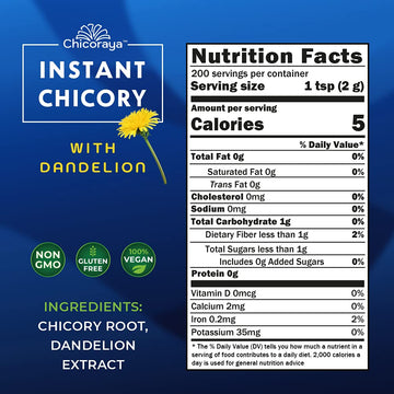 CHICORAYA Instant Chicory Coffee - Caffeine-Free Beverage Blend - Vegan & Keto - 14.1 oz Roasted Root Powder