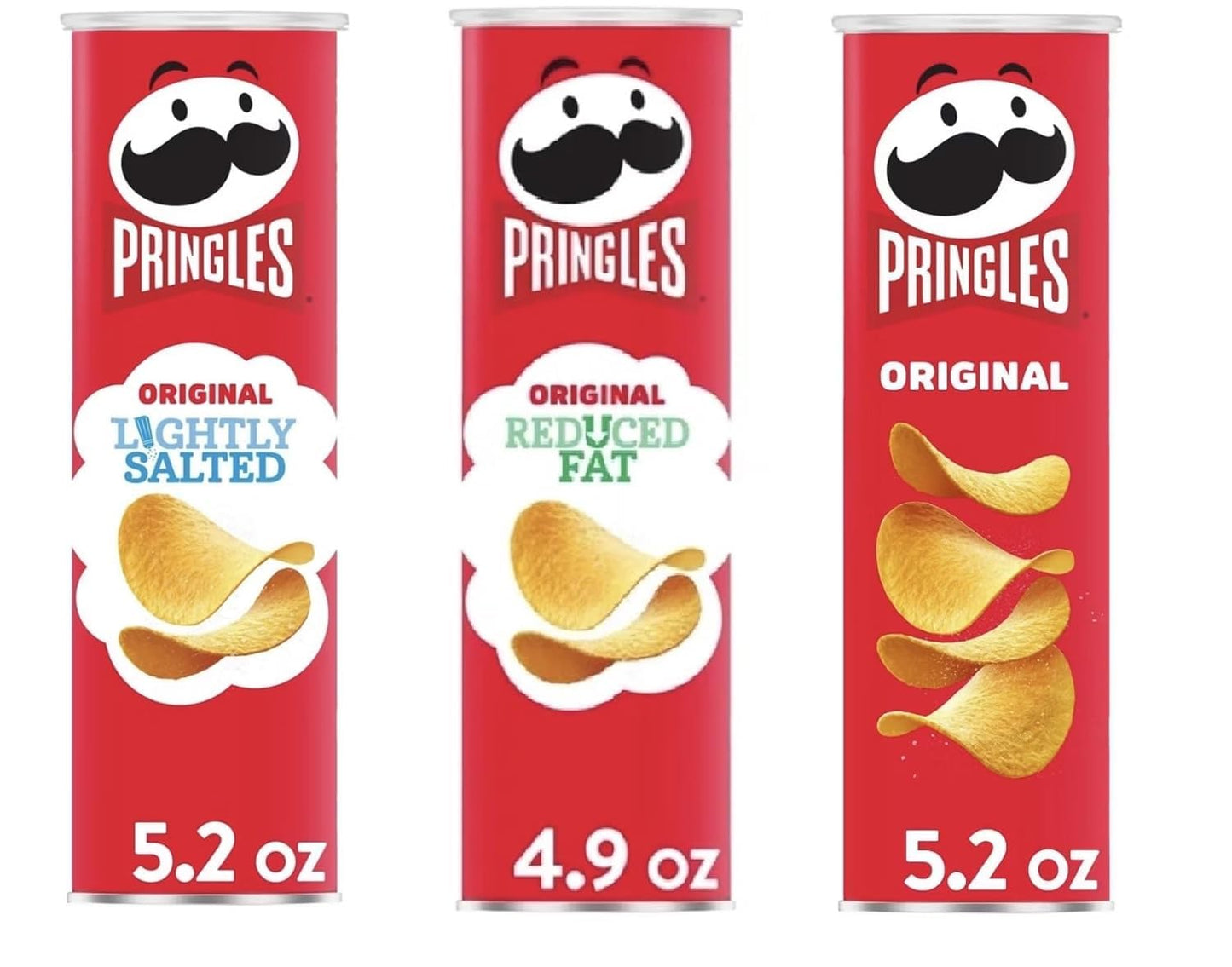 Pringles Potato Chips Trio Variety Set 5.5oz - 3 cans (Lightly Salted, Reduced Fat, Original)