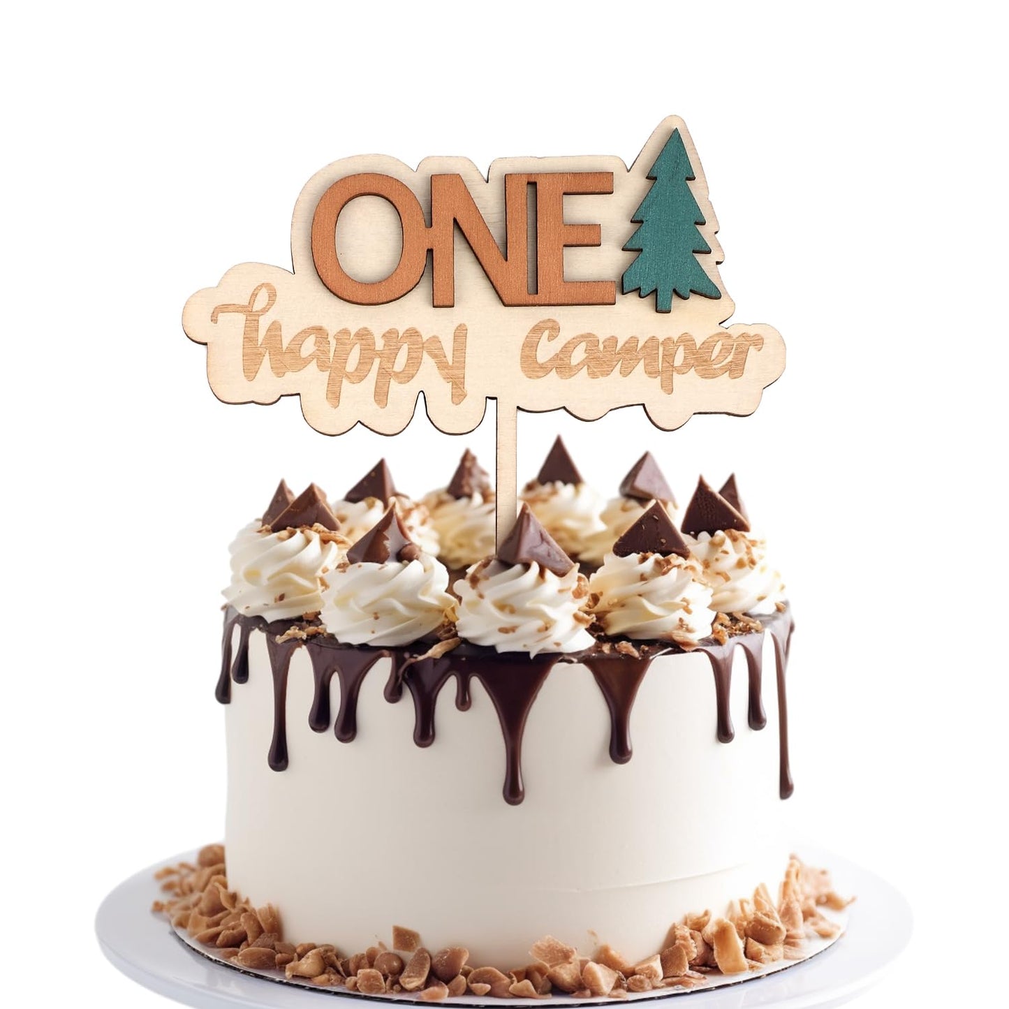 First Birthday Cake Topper, Wooden One Cupcake Topper 1St Birthday Party Decoration Number Cake Photo Props Happy Camper Party Decor For Baby Shower Anniversary