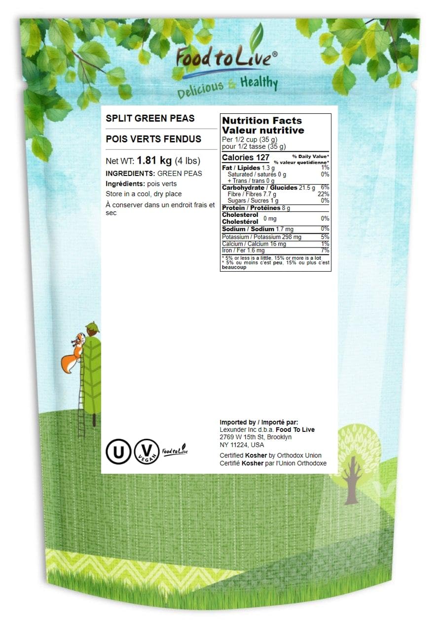 Food to Live Green Split Peas - Dried, Vegan, Kosher - 64 Ounce (Pack of 1)