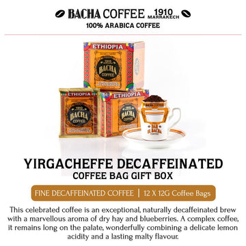 Bacha Coffee | Yirgacheffe Decaffeinated Ethiopia Single Origin, 100% Arabica Beans, Medium Dark Roast, X12 Individually Wrapped