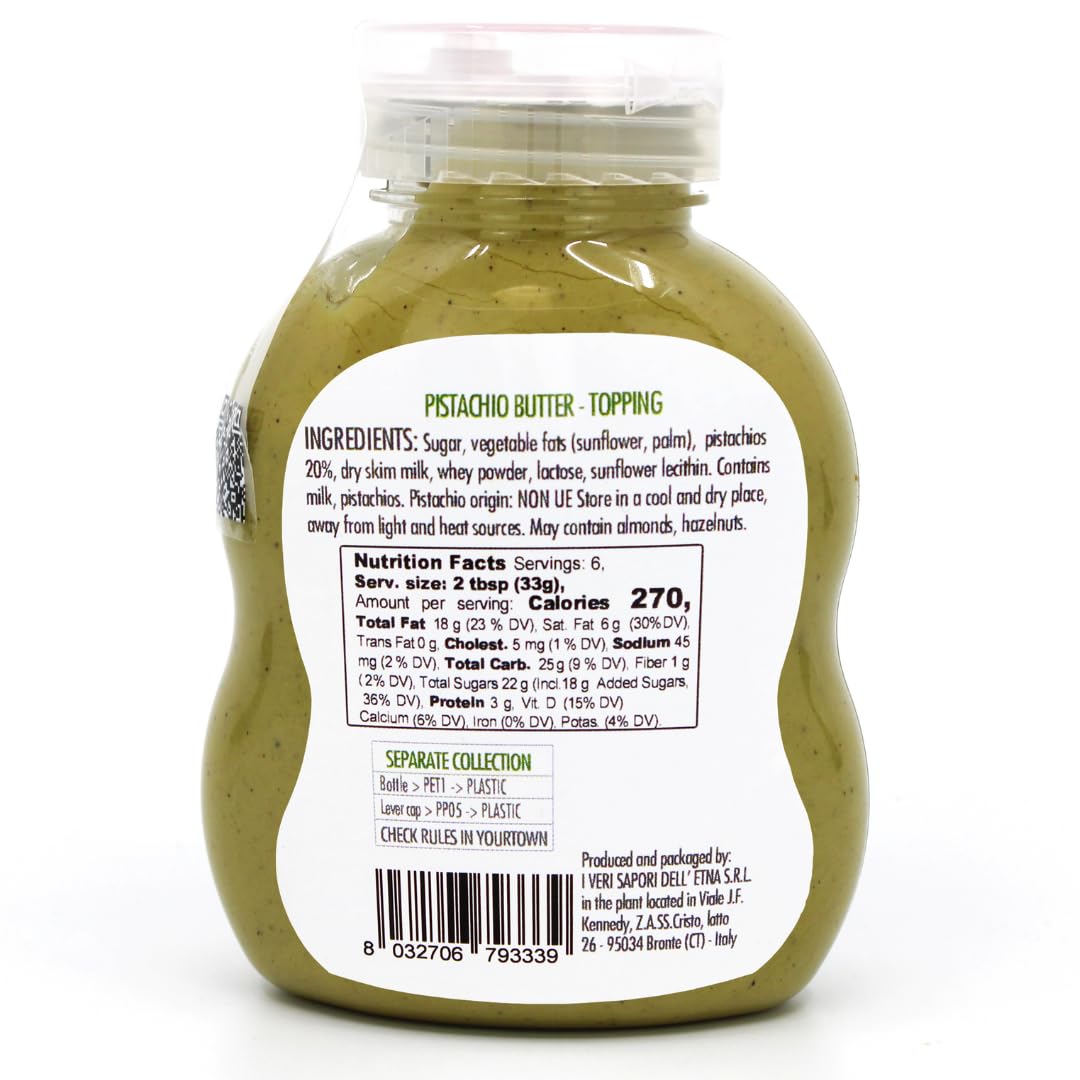GUSTO ETNA Pistachio Cream/Butter  Squeeze Botttle 200 g (7.05 oz)  Sicilian Pistachio Cream  Ideal for coffee  desserts  Pancakes  gelato  tostadas and more  Product of Italy