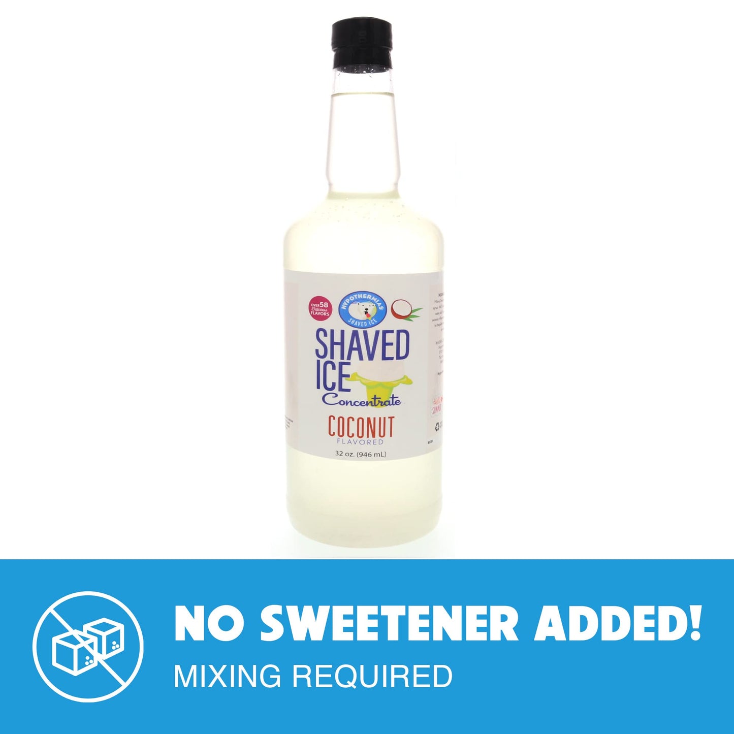 Hypothermias Coconut Shaved Ice and Snow Cone Syrup Concentrate - 32 Fl Oz - Makes 8 Gallons - Unsweetened, Add Sweetener and Water