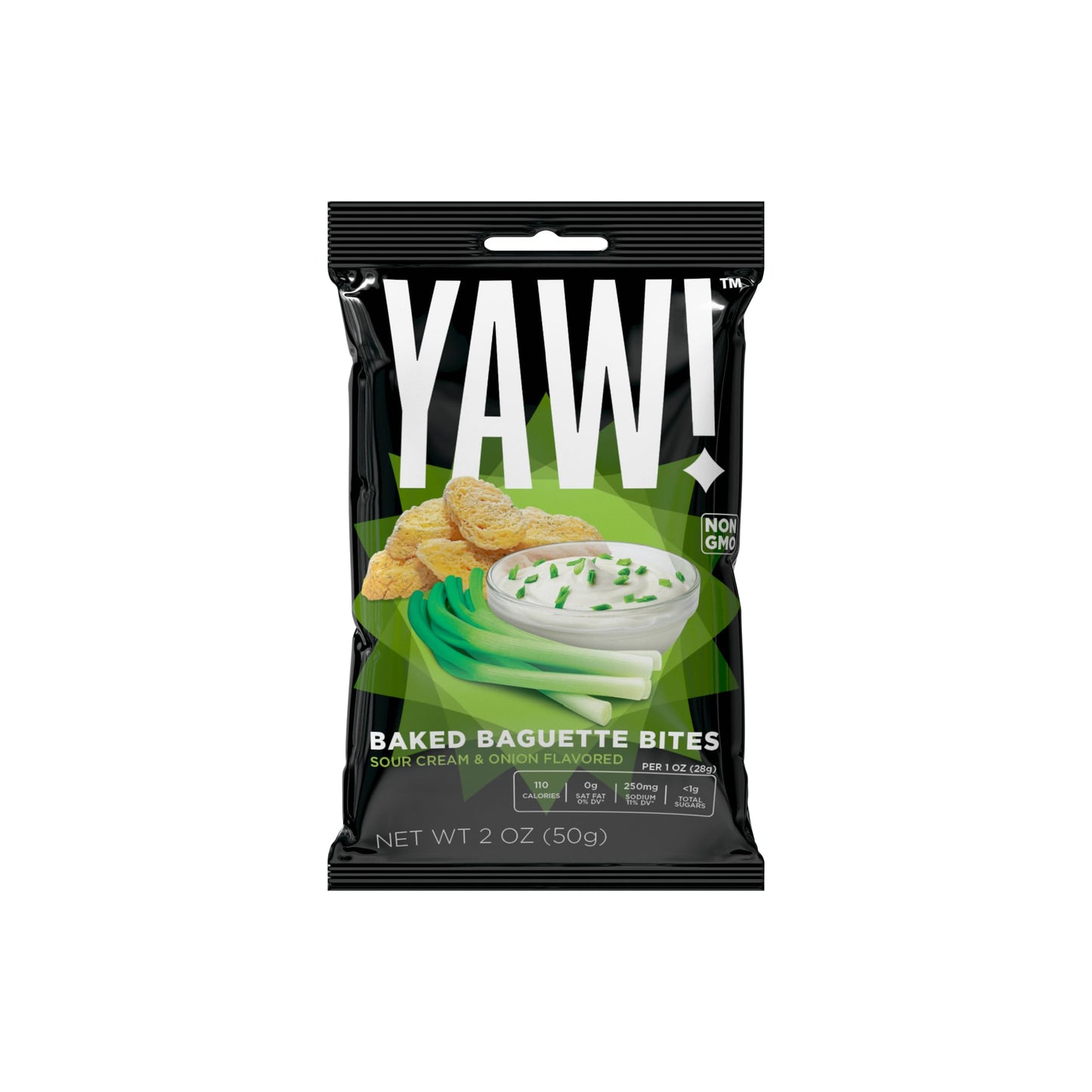 YAW! Baked Baguette Bites, Sour Cream & Onion, Non-GMO, 3 Pack, 6oz, Yellow