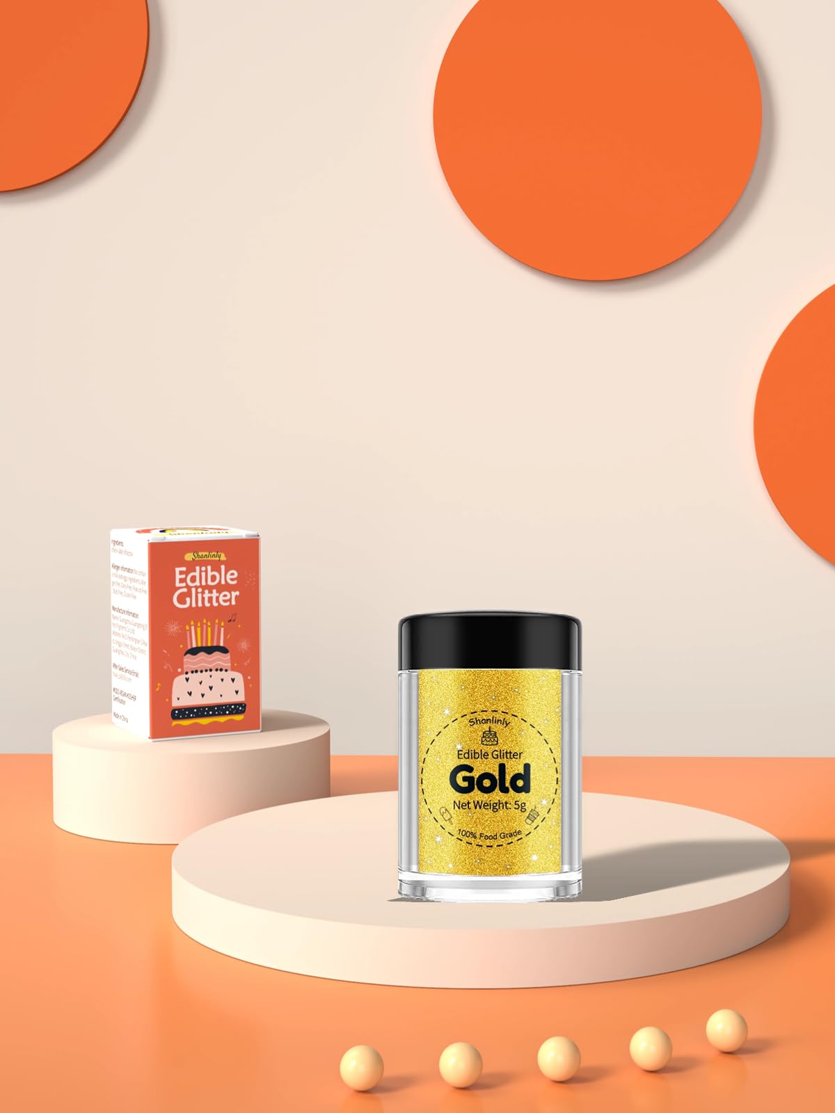 Shanlinly Gold Edible Glitter - Food Grade Shimmer Dust for Cakes, Cocktails, Vegan - 5g