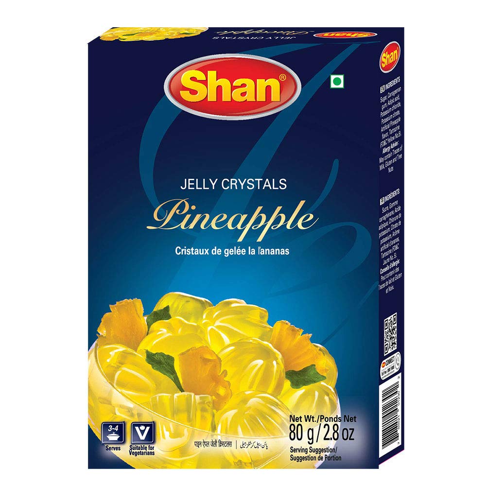 Shan Jelly Crystals Pineapple 2.8 oz (80g) - Cristaux De Gelee a l'ananas - Quick and Easy Jello - Suitable for Vegetarians - Ai